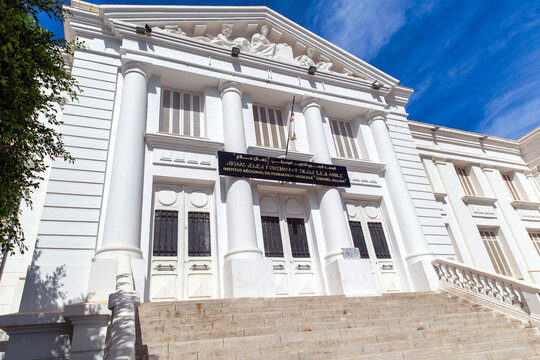 View of the monumental classical style building of the regional training institute music Djamel-Allam. City of Bejaia. Algeria