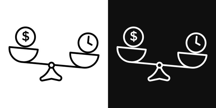 Time and money scale icon flat outline in black