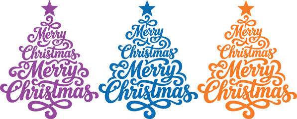 A vibrant collection of three christmas trees constructed from text and festive holiday greetings © Sajminnahar