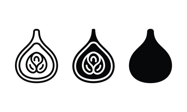Fig fruit outline and solid icon vector for healthy food diet.