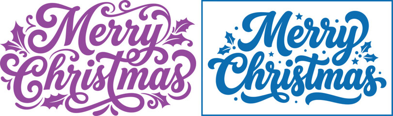 Two vibrant and colorful 'merry christmas' calligraphy designs for festive holiday greetings and celebrations © Sajminnahar