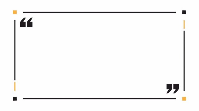 Minimal quote frame animation with corner nodes relay lines around border and yellow accents. Empty text box interface on transparent background. 4K