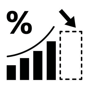 Percentage Symbol and Bar Chart Icon with Downward Arrow Indicating Financial Decline