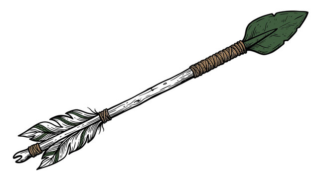 Hand-drawn primitive arrow with leaf fletching