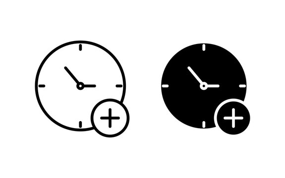 Plus hours icon flat outline in black