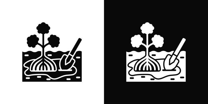 Mangrove Restoration Icon White And Black Background Style