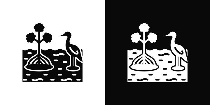 Coastal Ecosystem Icon White And Black Background Style