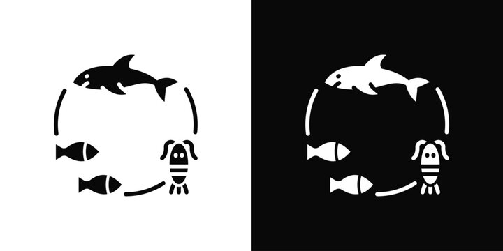 Marine Food Chain Icon White And Black Background Style
