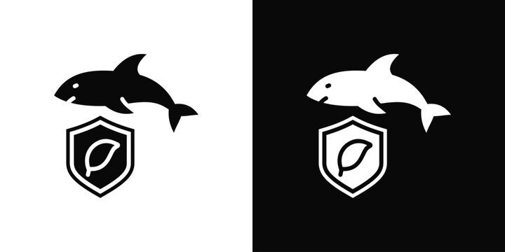 Shark Conservation Icon White And Black Background Style