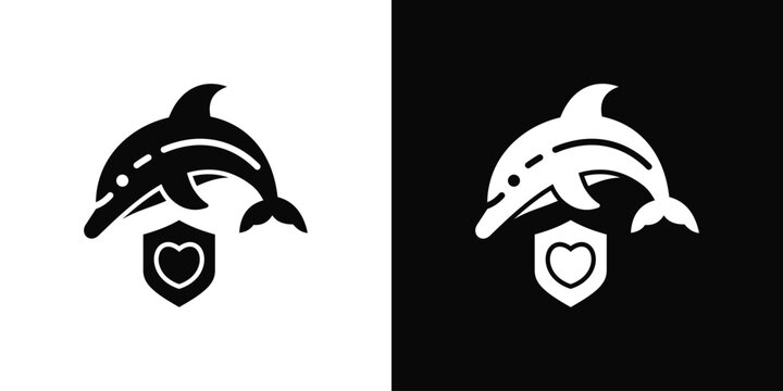 Dolphin Protection Icon White And Black Background Style