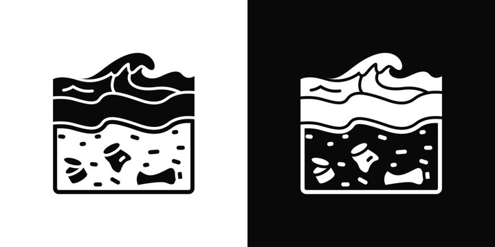 Beach Pollution Icon White And Black Background Style