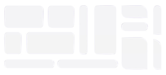 Glass liquid ui button set with transparent 3d effect - rectangle frame box elements in various sizes and proportions, glossy morphism style borders for modern interface design on light background. © Nawmi