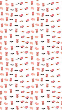 Cartoon Pigs, Bats, and Weasels Pattern