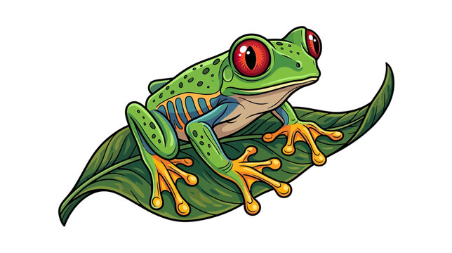 Vibrant Green Tree Frog Perched on Leaf