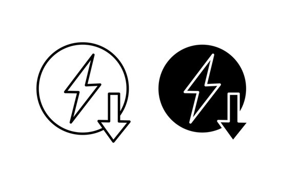 Energy reduction icon flat outline in black