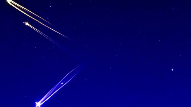 Multiple Shooting Stars with Glowing Trails Crossing Paths Against Deep Dark Night Sky, Starry Celestial Wish Background