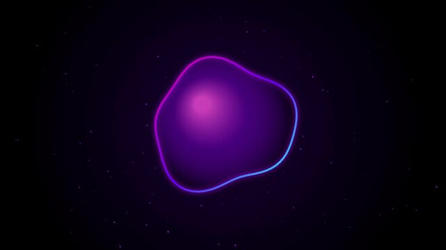 Abstract neon glowing liquid shape with particle dust, dynamic fluid motion background, for modern digital, and technology presentations
