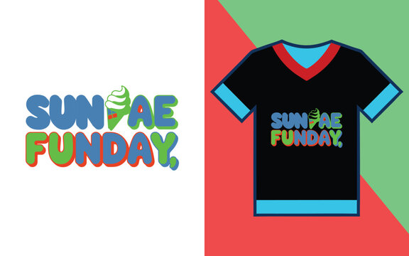 Sun dae funday typography featuring a soft serve ice cream and av-neck t-shirt mockup