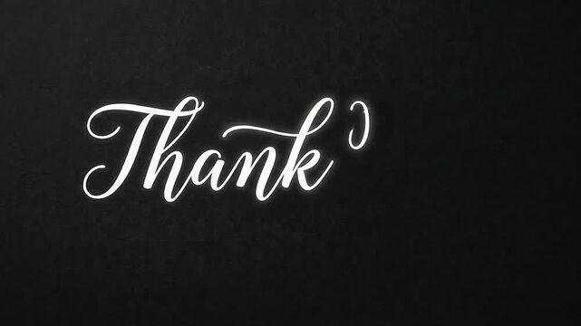 White handwritten thank you script appearing on black background