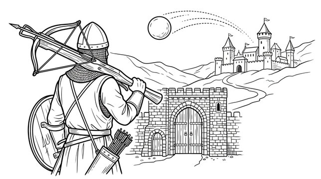 Medieval Warrior with Crossbow and Castle Siege