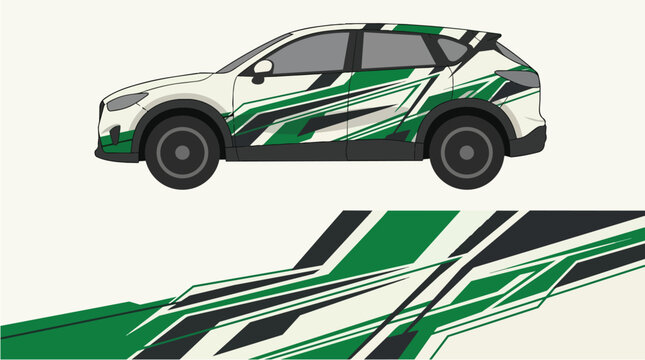 Car Wrap Design with Dynamic Green and Black Stripes Decal
