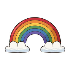 Fototapeta premium Hand Drawn Rainbow With Two Fluffy Clouds