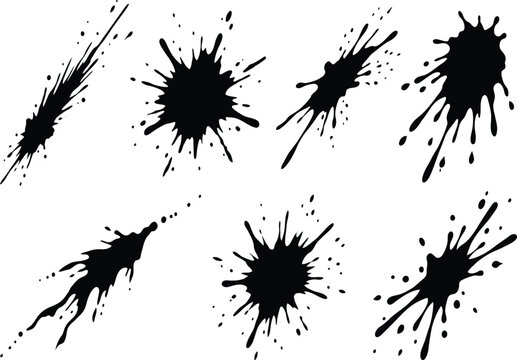 Black Ink Splatter Set Isolated on White Background for Grunge Graphic Design and Artistic Textures