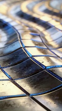 Vertical video: Moving camera racking focus while examining beveled tiles at lab