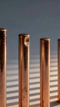 Vertical video: Panning camera revealing copper rods on top, showing dented rod to reveal right rod