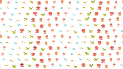 Cartoon animals pattern with jellyfish, leopards, shrimp © yunanda