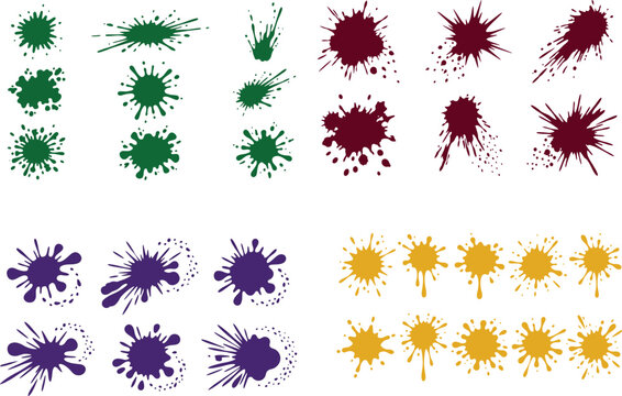 Paint Splatter Vector Set Featuring Colorful Ink Blots and Artistic Grunge Stains Isolated on White Background