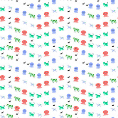 Seamless pattern of diverse cartoon animals on transparent background © yunanda