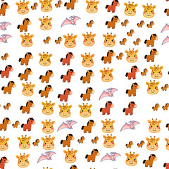 Cartoon Giraffes Horses and Pterodactyls Pattern © sutinah