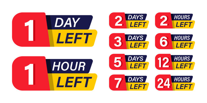 Days and hours left countdown badge set for sale promotion and offer. Deadline banner vector illustration