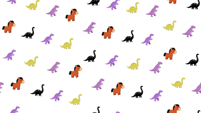 Cute cartoon dinosaurs and horses pattern