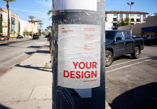 Mockup Of Customizable Poster On Street Pole, Los Angeles