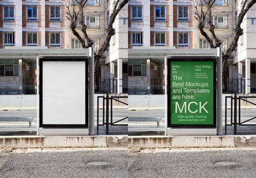 Mockup Of Two Customizable Advertising Panels At Bus Stop