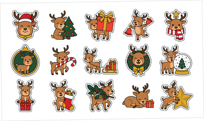 Fototapeta premium Set of cute hand drawn reindeer characters for festive holiday cards and merry christmas winter season decorations