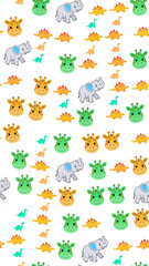 Cartoon Giraffes Elephants and Dinosaurs Pattern © samjo