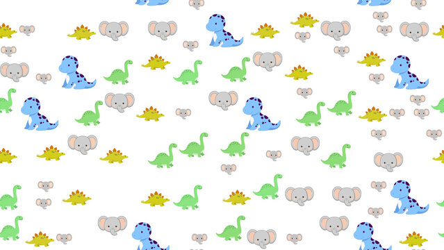 Cartoon dinosaurs and elephants pattern