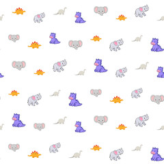 Cute cartoon elephants and dinosaurs pattern © samjo