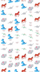 Cartoon animals pattern with dinosaurs, elephants, and horses © kukisa