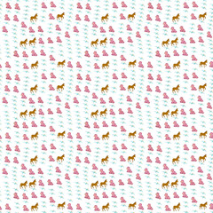 Cartoon animal pattern with horses, hippos, and pterodactyls © kukisa