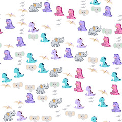 Cartoon dinosaurs and elephants repeating pattern © kukisa