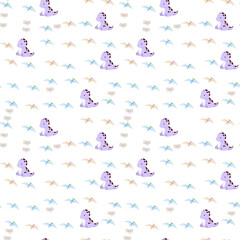 Cute Dinosaur Pattern with Pterodactyls and Elephants © kukisa