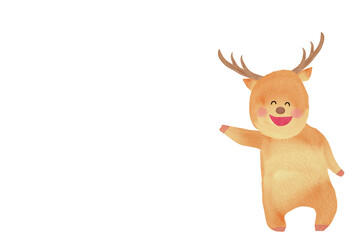 Watercolor Christmas reindeer character with copy space for text © Tsuki Usagi