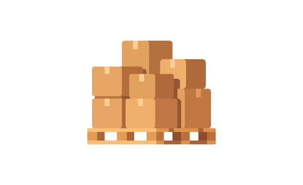 Cardboard boxes stacked on a wooden pallet flat vector illustration