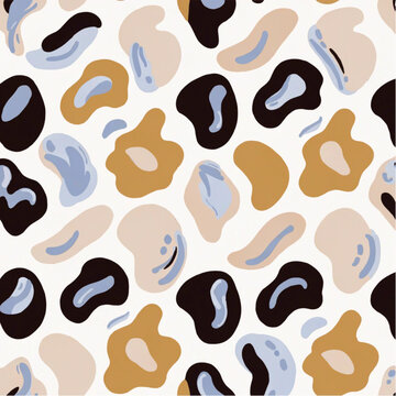 Seamless pattern with cats and dogs  with Organic Ovals and Dots on Beige Background