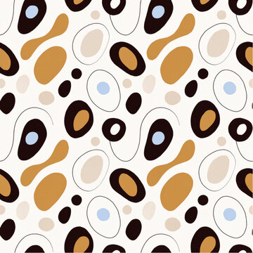 Mid-Century Modern Abstract Seamless Pattern with Organic Ovals and Dots on Beige Background