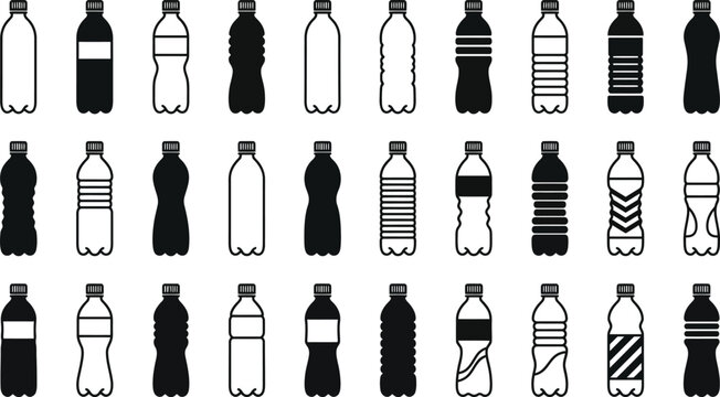 water bottle icon set with plastic pet bottles drinking containers and hydration